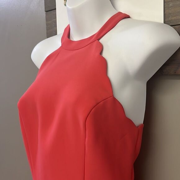 bebe Coral Sleeveless Scalloped Detail Flare Dress w/ High Neck & Pleats- Size 4 - Picture 3 of 16